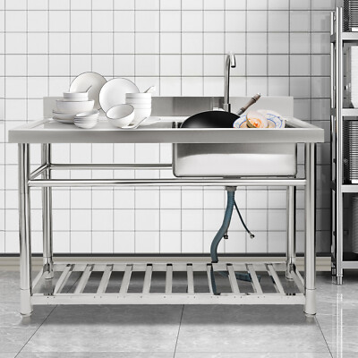 47'' Commercial Kitchen Sink Prep Table w/ Faucet Stainless Steel 1 Compartment