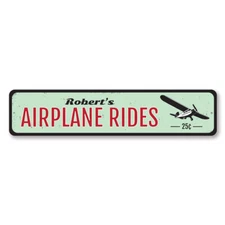 Airplane Rides Sign, Personalized 25 Cents Sign, Airplane Metal Decor Sign