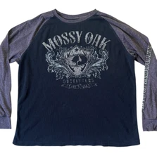 Mossy Oak Raglan Thermal Jersey Shirt Mens XL Black Gray Long Sleeve Outdoors