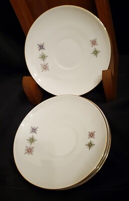 4 Bavaria Schumann Arzberg Germany Saucers Star Burst Gold Edge MCM Excellent