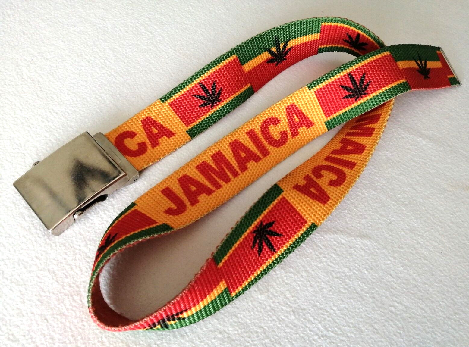 CINTURA RASTA UNISEX TESSUTO ROSSO GIALLO VERDE FIBBIA IN ACCIAIO 90/105 CANAPA