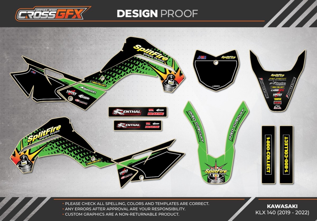 2019-2022 Kawasaki KLX140 SplitFire Retro Graphics Kit For