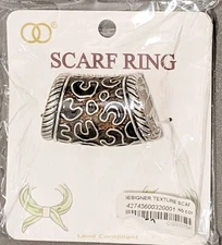 Designer Texture Scarf Ring Black Brown Silver Tones 1 3/4" X 1" Jewelry New