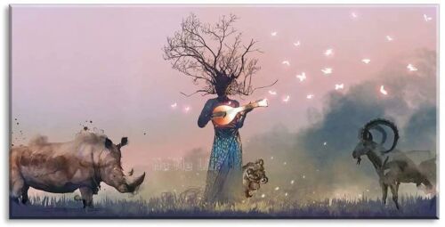 African Wall Art Goddess Playing Music For Animals Life Canvas Water proof Decor - Picture 1 of 6