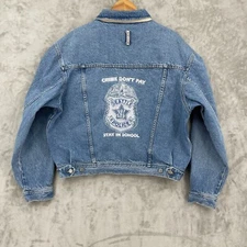 Vintage Men's XL Seattle Police Crime Don't Pay Embroidered Denim Jean Jacket