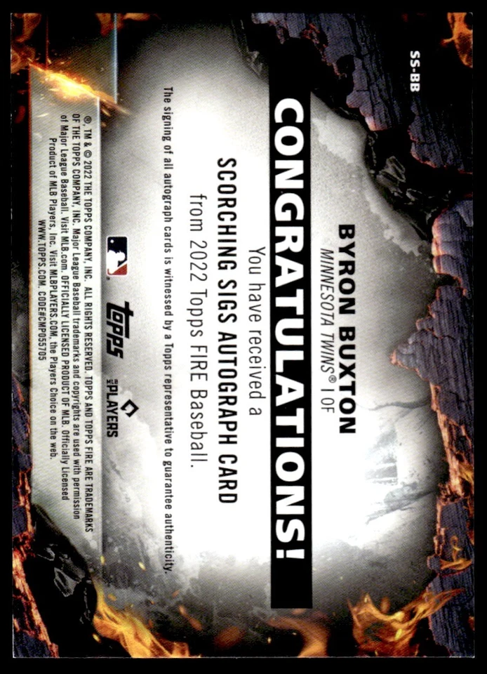 2022 TOPPS FIRE AUTO SCORCHING SIGS BYRON BUXTON - Image 2 of 2