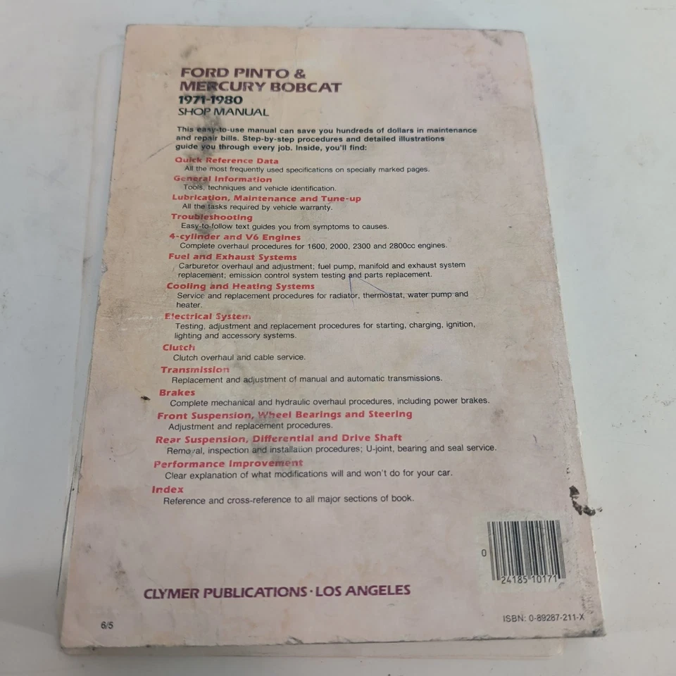 1971-80 Ford Pinto & Mercury Bobcat Clymer Manual de Serviço e Reparo A171 - Imagem 4 de 4