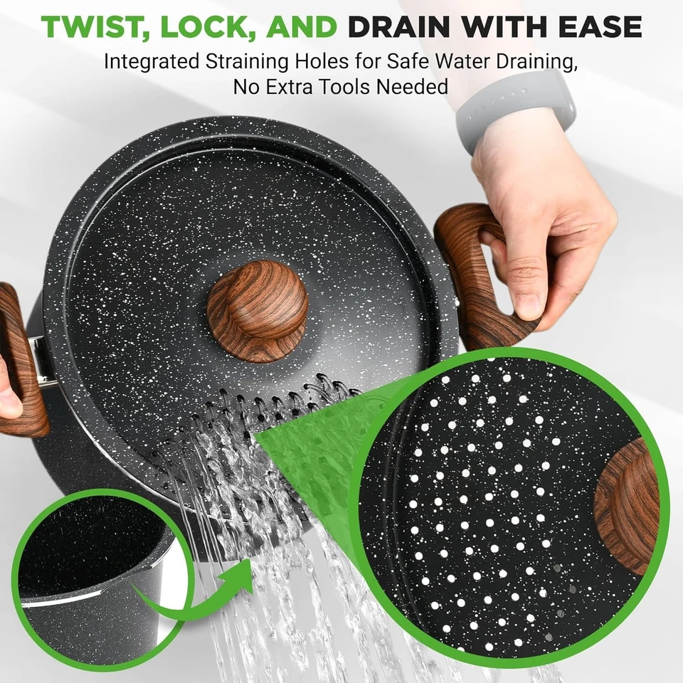 Nonstick Pot with Strainer Lid and Pasta Fork, 4.7L Cooking Stock with... - Image 2 of 4