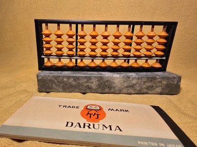 Vintage Soroban Abacus Trade Mark Daruma Japan w/ Guide Book & Sleeve