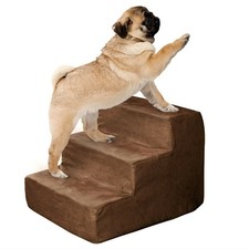 3 Steps High Density Foam Pet Stairs Removable Zipper Cover Washable Brown