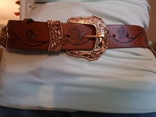 WOMEN WESTERN COWBOY BROWN LEATHER BELT golden Small/Med belt length 41 in NEW