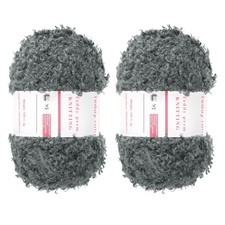 2pcs Fur Yarn Polyester Yarn Fluffy Chunky Yarn Dark Gray for Crocheting,50m