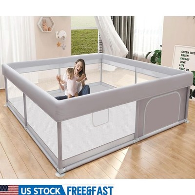 Baby Playpen Indoor Outdoor Safety Play Yard W/ Breathable Mesh Anti-Fall Design