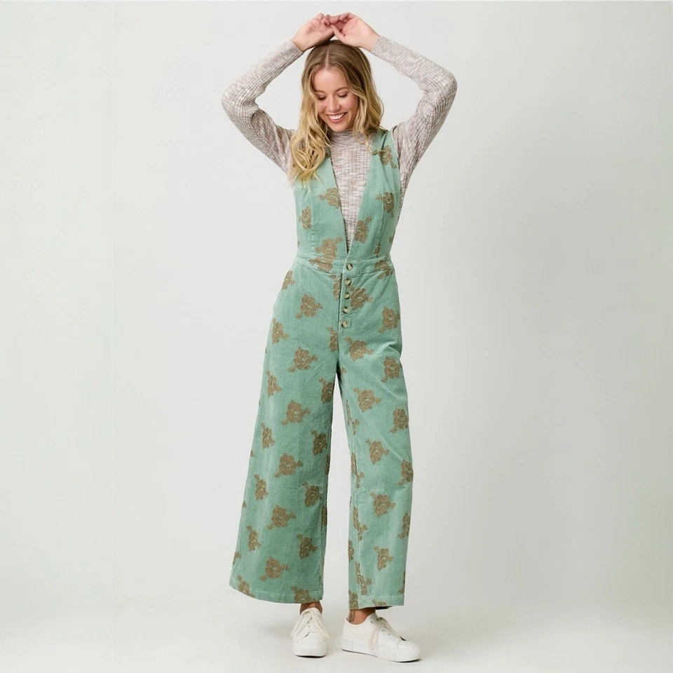 Washed Seafoam Embroidered Corduroy Jumpsuit Large - Image 2 of 4