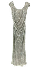 David Meister Women's Silver Metallic Evening Gown Dress SZ 6 Lace Sequin