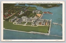 Vintage U.S. Naval Academy Annapolis MD Aerial View White Border Postcard