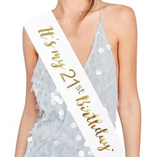 It's My 21st Birthday Sash Gold Glitter Lettering Party Favor for Women Men