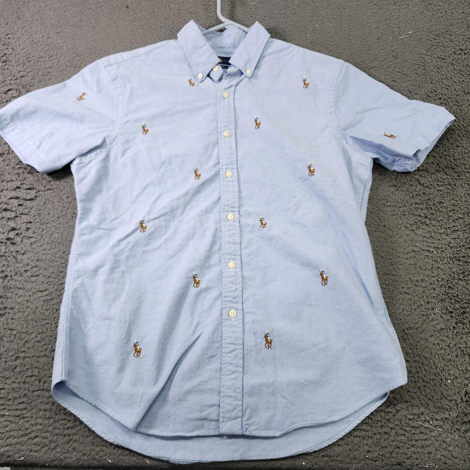 Ralph Lauren Shirt Mens Large Blue Slim Fit Pony Logo Button Down Short Sleeve