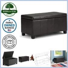 Contemporary Storage Ottoman Bench Faux Leather Brown 36-inch Multi-Purpose