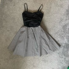 Warehouse 10 Black White Gingham Fit Flare Strappy Swing Skater Party Disco 80’s