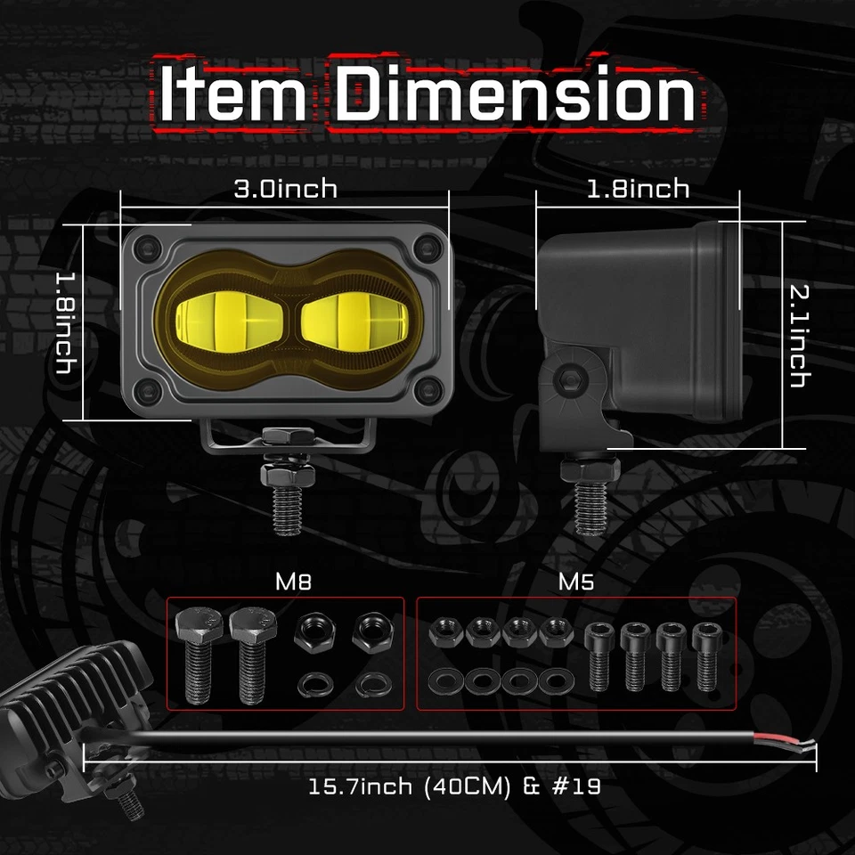 3" S2 DOT SAE J583 Amber LED Lights Fog Pods Pair (Set of 2) &Wiring Harness Kit - Изображение 3 из 4