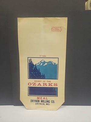 Vintage Sack Paper Bag - Heart Of The Ozarks - Meal - Drynob Milling Company MO