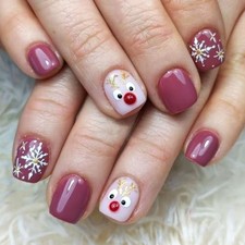 24Pcs Christmas Press on Nails Short Fake Nails with Christmas Fake Nails-1