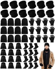 Suhine Homeless Care Package Supplies Bulk Winter Gloves Beanie Hat 60 Black