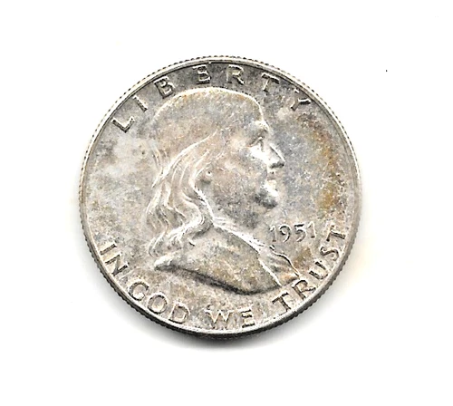 1951 Franklin Half Dollar SILVER  XF/AU Toned
