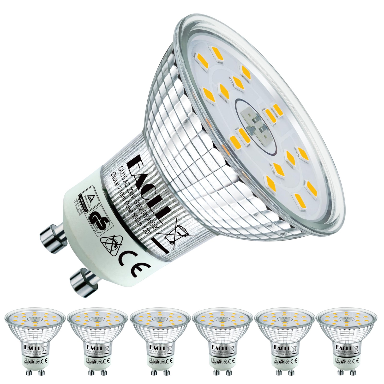 Ampoule LED GU10 blanc neutre 4000K lot de 6 spots de 5W pour spot de plafond encastré