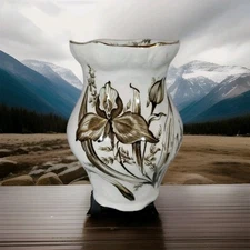 Antique Brown Floral Transferware Aesthetic Movement Staffordshire - VASE 