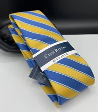 CLUB ROOM Men's Regular Tie ~ Blue & Yellow ~ Charter Stripe ~ NEW MSRP: $55.00