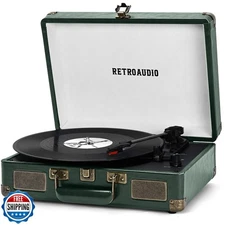 Vinyl Record Player 3 Speed Bluetooth Portable Suitcase Belt-Driven Record Pl