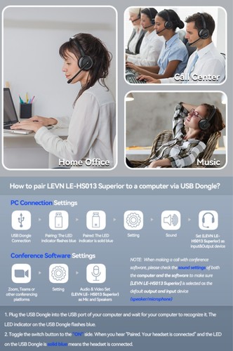 LEVN Wireless Headset, Bluetooth Headset with Noise Canceling Microphone /GAMING - Picture 16 of 20