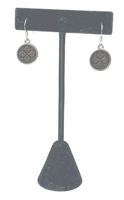 Danforth Pewter & Copper Enamel Flower Medallion Dangle Earrings Handmade USA