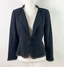 Nipon Boutique Black Lace Trim Blazer Jacket Women  s Size 8P