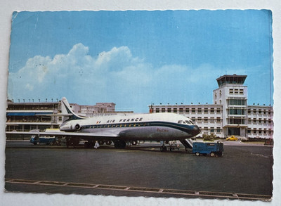 ca 1960s 4x6 Postcard Nice Cote D'Azur Airport Air France Caravelle jet airliner