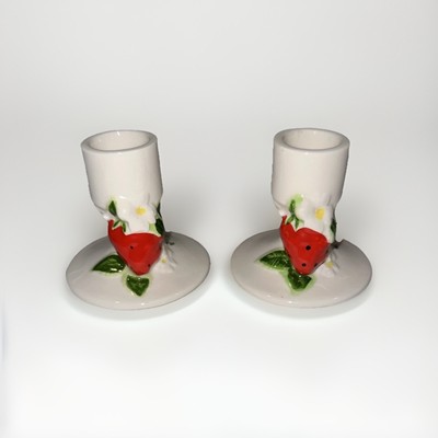 Vintage Strawberry Candlesticks By Caroline. Made In Japan