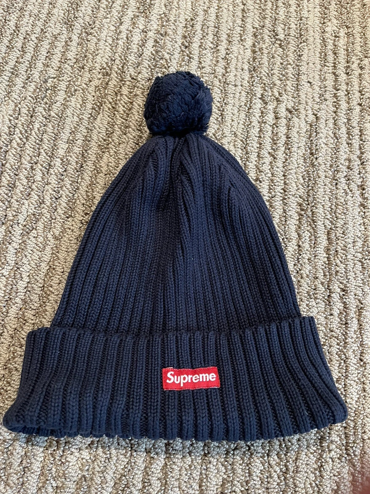 SUPREME BIG LOGO BEANIE/Marine/Système d'exploitation/ Logo boîte 100 % authentique