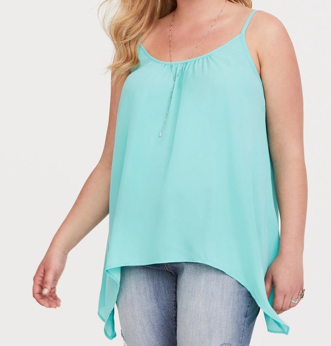 トップス to Torrid Aqua Green Georgette Sharkbite Swing Cami 00X Med Large 10