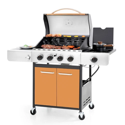 4 Burner + Side Burner Propane Gas Grill Outdoor Cooking Stainless Steel BBQ