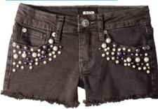 Hudson Pearls  Rhinestones Washed Black/Gray Cut-off Jean Short Size 8