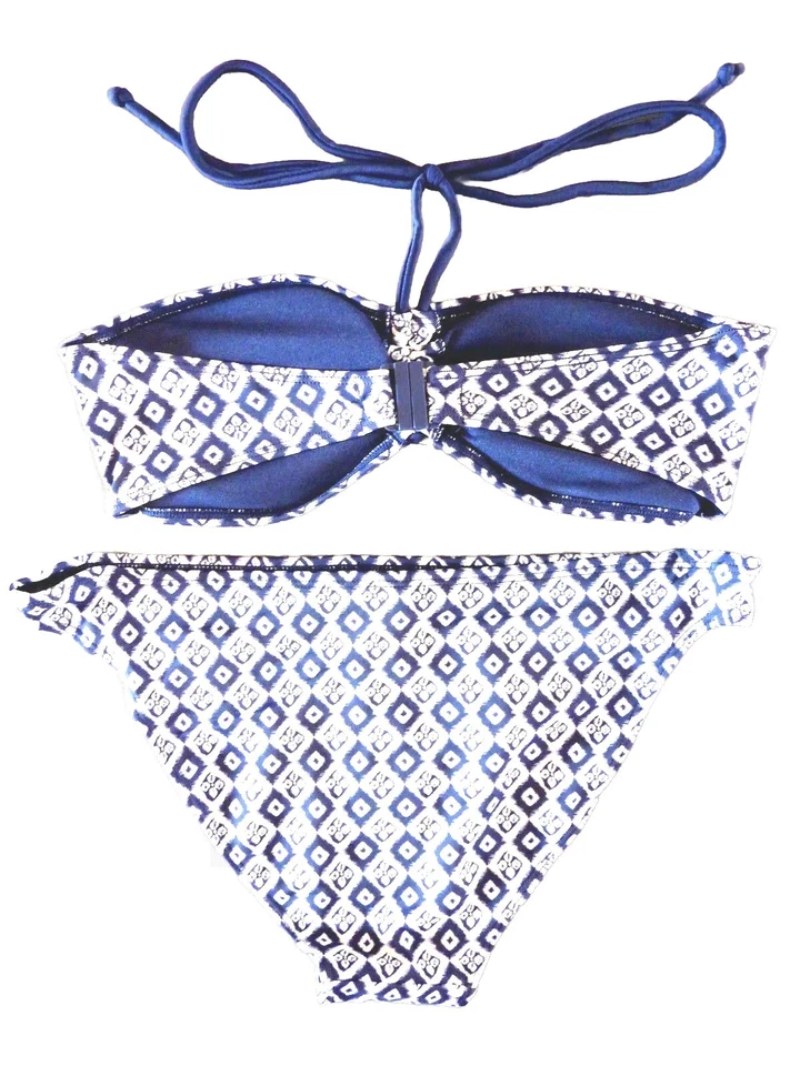 Bikini Set Maritim 32 od. 34 Push Up Bandeau Neckholder Damen Bademode Blau Weiß - Bild 2 von 2