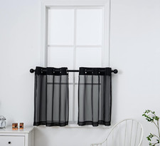 Black Sheer Tier Curtains 30 Inches Length with Grommet,Short Light Voile Half W