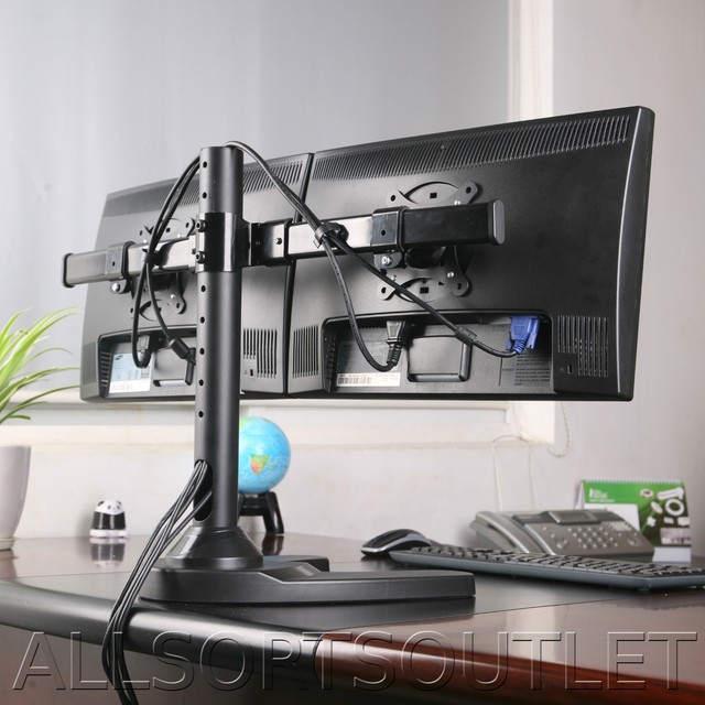 Dual Twin Monitor Desk Stand Curved Arm Freestanding Adjule 2 Screens 15 27