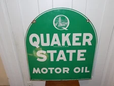 Vintage 1977 Quaker State Motor Oil Double Sided Tombstone Sign