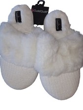 Cuddl Duds women's Faux Fur Lined Closed Toe Slides White X-large 11-12 B NWT