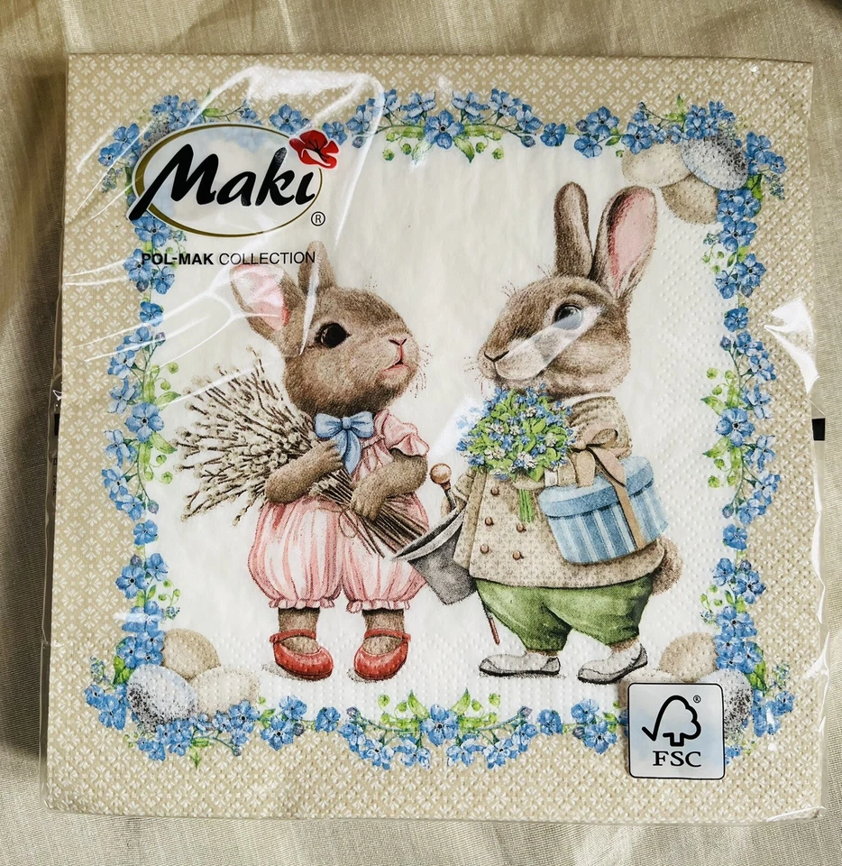 Hermoso paquete de 20 servilletas de almuerzo de conejo de Pascua de primavera nuevas Foto 3 de 3