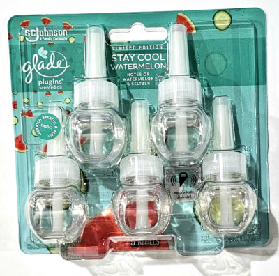 Glade Plugins Scented Oil Stay Cool Watermelon & Seltzer Air Freshener 5 Refills