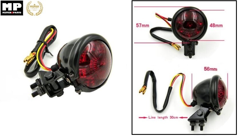 Feu arriere a led rond pour moto chopper et cafe racer homologue noir E4